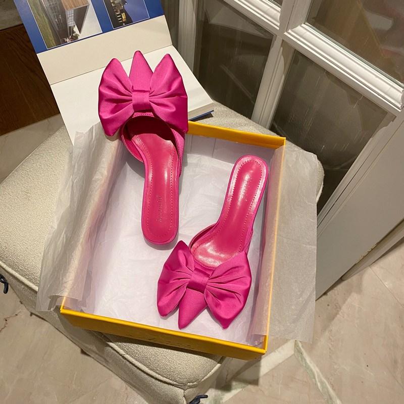 Spring and summer new fashion pointed middle heel thin heel bag head single shoes half slippers women wear high heels cool slippers