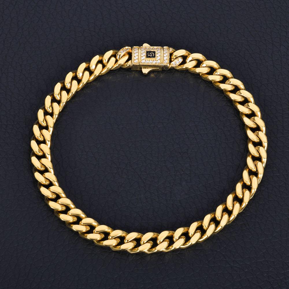 ESKEEM Hip Hop Monaco Bracelet PVD 14k Gold Plated Miami Cuban Link Chains 6/9/11/13MM Stainless Steel for Women and Men