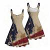 Women Plus Size Off Shoulder Strappy Sleeveless Vintage American Flag Printed Fitted Waist Flared Dress