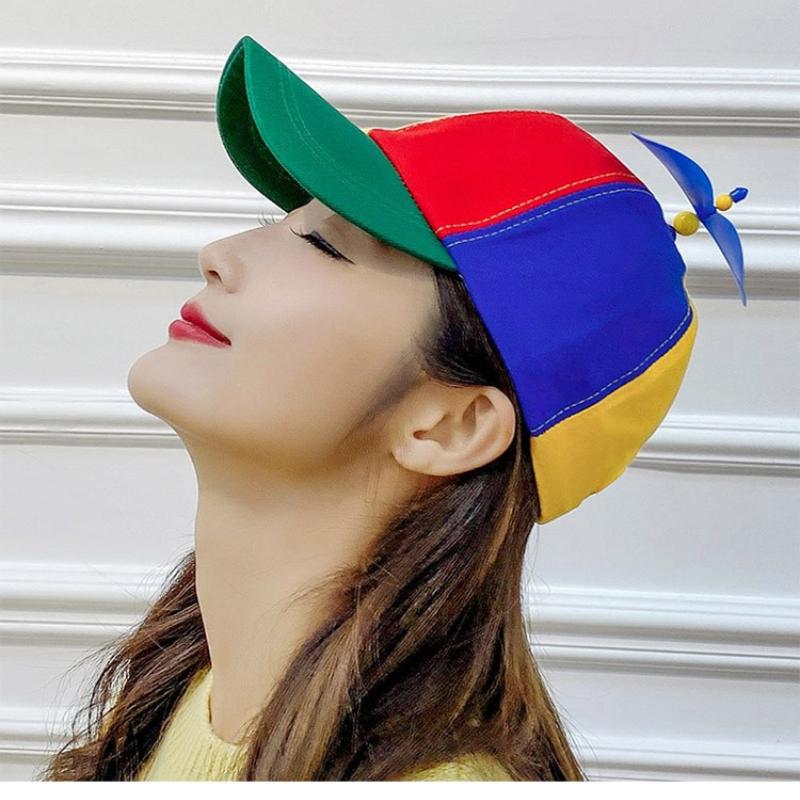 Fashion Color Block Bamboo Dragonfly Baseball Cap Lovely Propeller Windmill Design Summer UV Protection Hat Outdoor Casual Wear