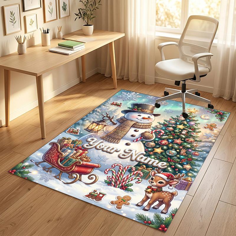 Christmas Theme Crystal Velvet Rug Personalized Custom Name Text Soft Floor Mat Home Decor