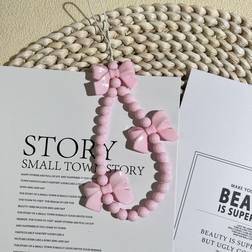 1Pc 3D Bowknot Phone Chain Acrylic Beaded Mobile Phone Pendant For Women Anti-Lost Phone Chain Hanging Jewelry Sweet Accessories