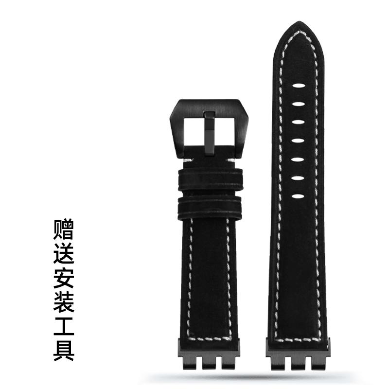 Frosted Matte Cow Leather Watch Strap 17mm 19mm 21mm For Swatch IRONY YVS YCS YAS YGS Band Concave Convex Watchband Accessories