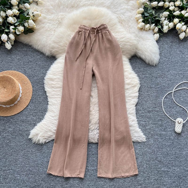 

Summer Clothing Casual Pants for Women 2025 New South korea Ins Fashion Elastic Waist Slimming Wide Leg Straight Pants Thin Pants Khaki All yards