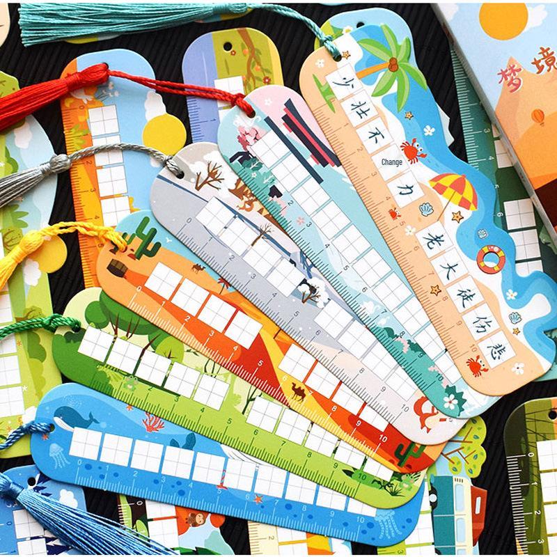 Cartoon Tianzige Calligraphy Bookmark for Kids: Creative, Hard-Pen Paper, Irregular Shape, Perfect for Kindergarten & Elementary Students.