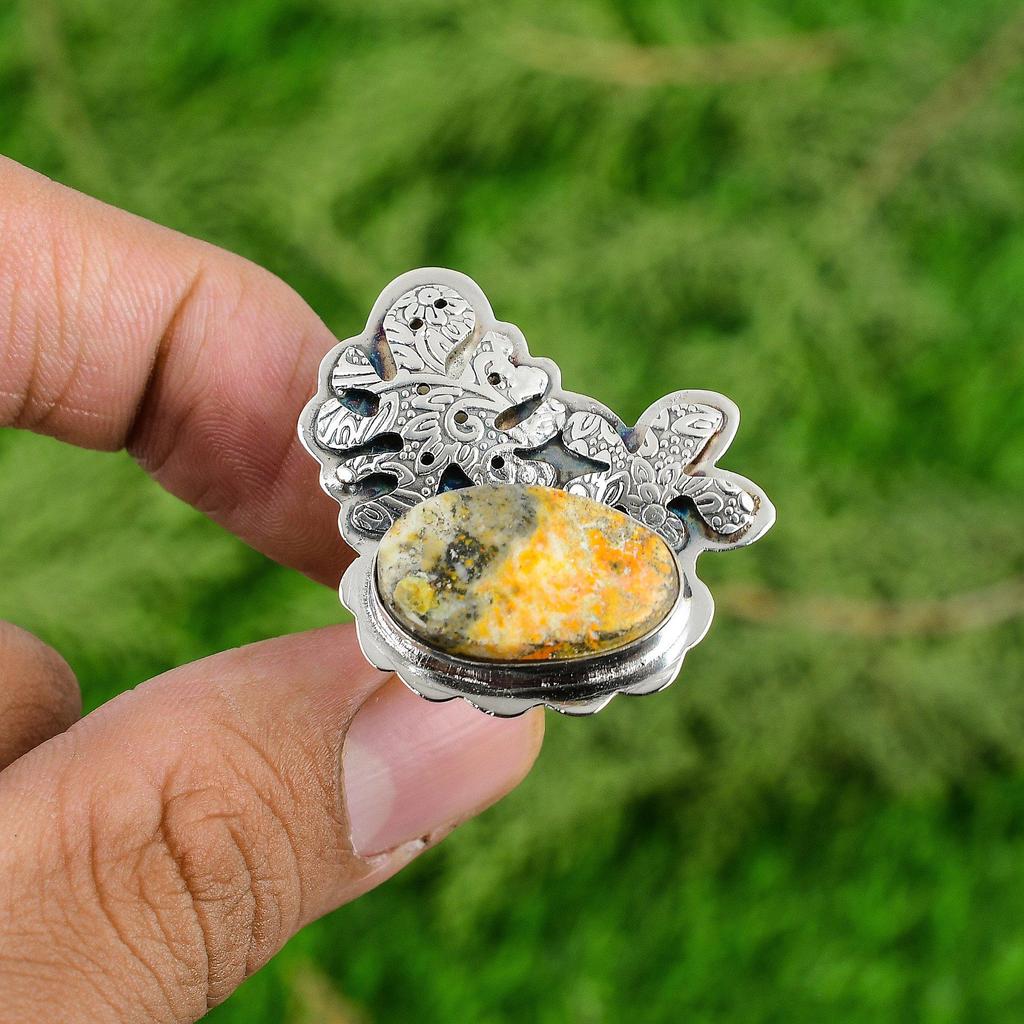 Natural Bumble Bee Jasper Multi Stone Adjustable Ring 925 Silver For Girls