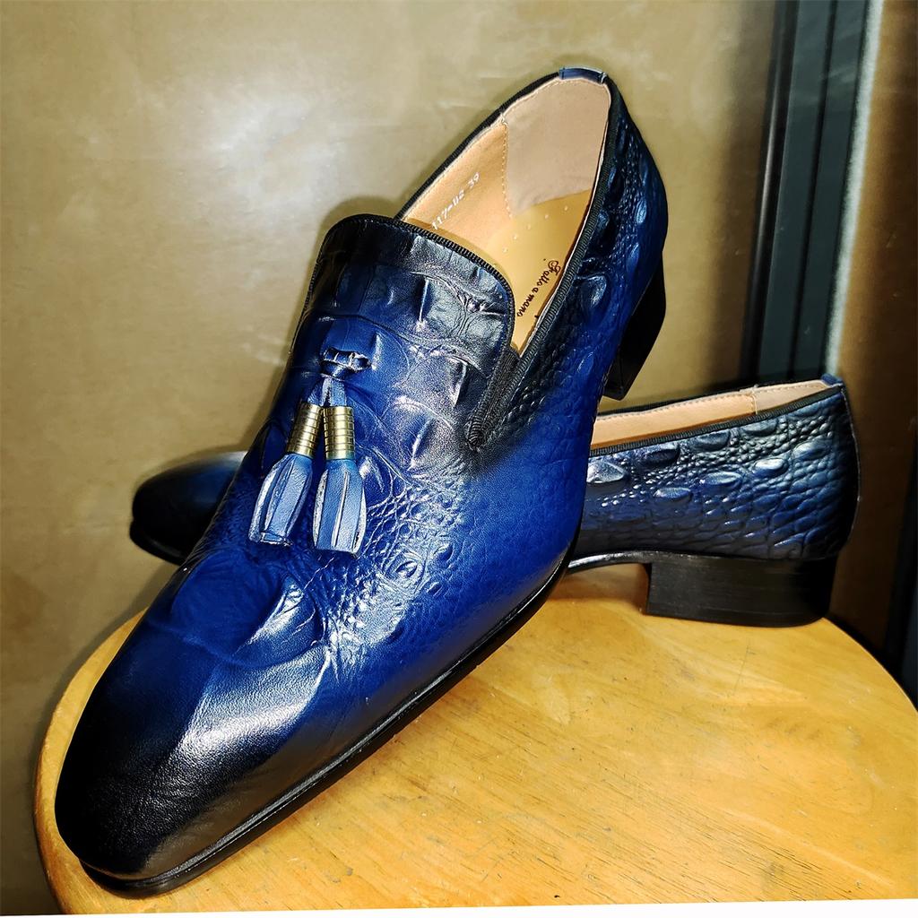 Fashion Men's Genuine Leather Tassel Loafers Black Formal Slip-On Dress Shoes Wedding Men's Footwear 2025 Style