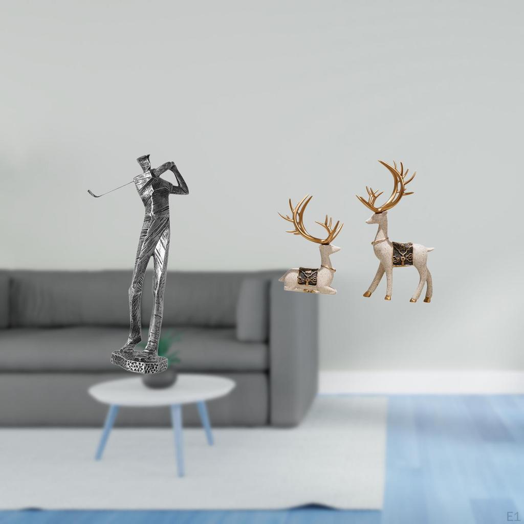Golfing Reindeer Resin Figurine Decoration Playing Deer Sculpture for Golf Lover Shelf Club