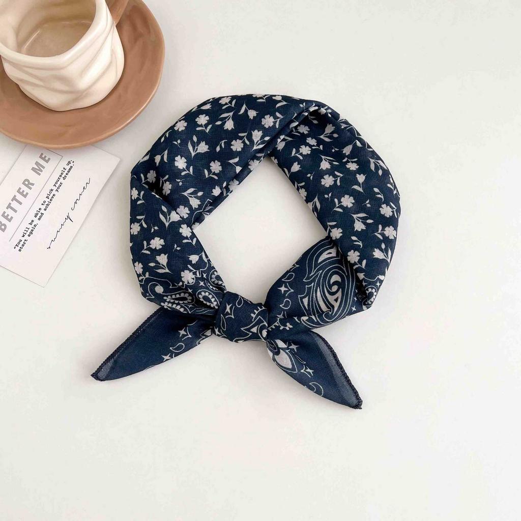 [18 cotton and linen] French high-end bag head small square scarf women's seaside photo silk scarf spring and autumn decorative versatile scarf