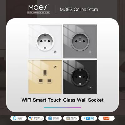 WiFi Tuya Akıllı Duvar Prizi Cam Panel Çıkış Güç Monitörü Dokunmatik Fiş Röle Durum Işığı Modu Ayarlanabilir Akıllı Yaşam Uygulaması Alexa