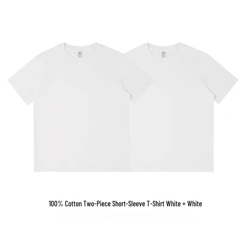 

2-Pack Brushed Cotton Short Sleeve T-Shirts - Unisex Loose Fit, Solid White, Summer Base Layer M for 60-70 kg