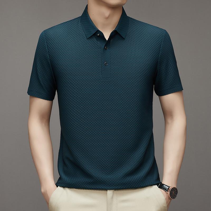 Ice Silk Polo Shirt Men'S Slim Casual Breathable Thin Business Solid Color Short-Sleeved Men'S Tide