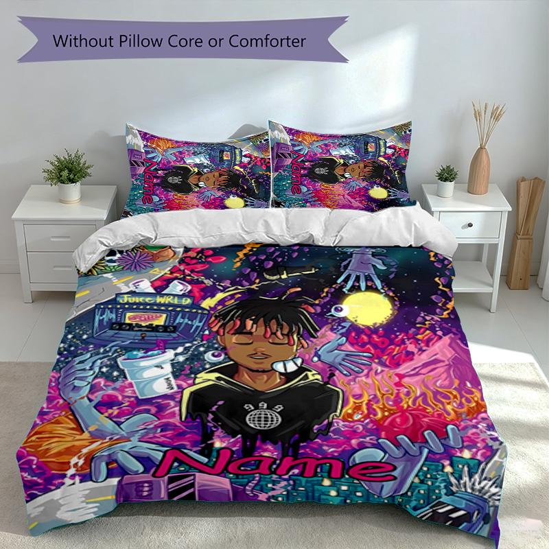 3pcs Custom Name Juice WRLD Set,Includes 1 Duvet Cover and 2 Pillowcases,All-season Bedroom Decor