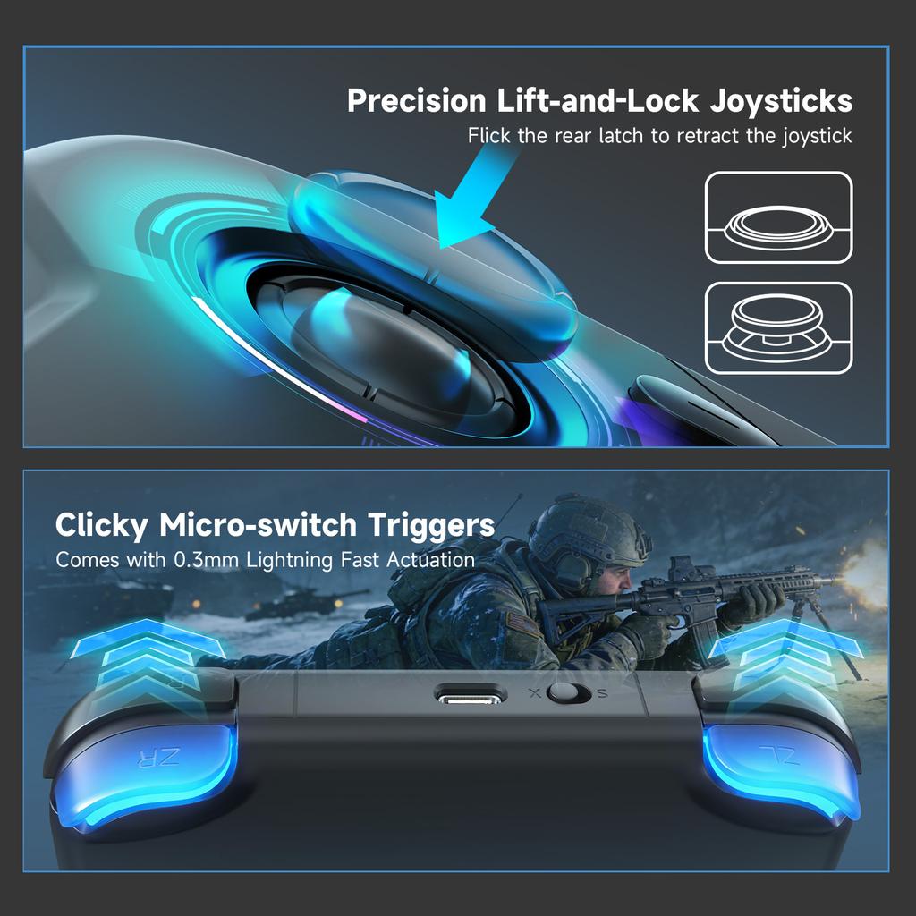 AceGamer Controller Portatile per Giochi Joystick a Effetto Hall Portatili Gamepad Bluetooth 1000Hz per Switch/Switch2/Android/iOS/PC/Steamdeck