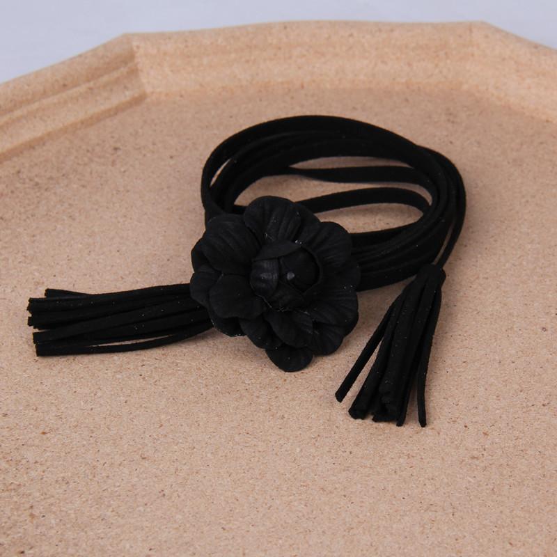 Ethnic Style Simple Thin Belt Women'S Summer With Coat Flower Decoration Waist Rope Women'S Suede Fringed Strap Waist Rope