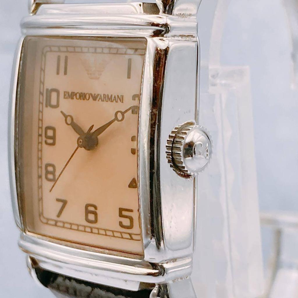 Used [Working item] Good condition EMPORIO ARMANI stainless steel watch square men's Emporio Armani orange beige brown