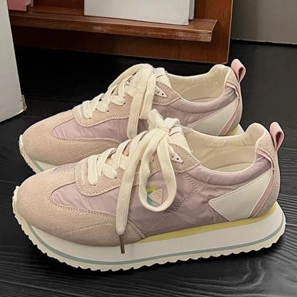 Fashion 2024 New Women Square Heel Sneakers Spring/Autumn Casual Rubber Ladies Platform Shoes Lace-up New Women's Vulcanize Shoes