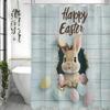 Happy Easter Bunny Eggs in Wooden Board Hole Shower Curtain, Bathroom Decorative Shower Curtain, Waterproof Shower Curtain with