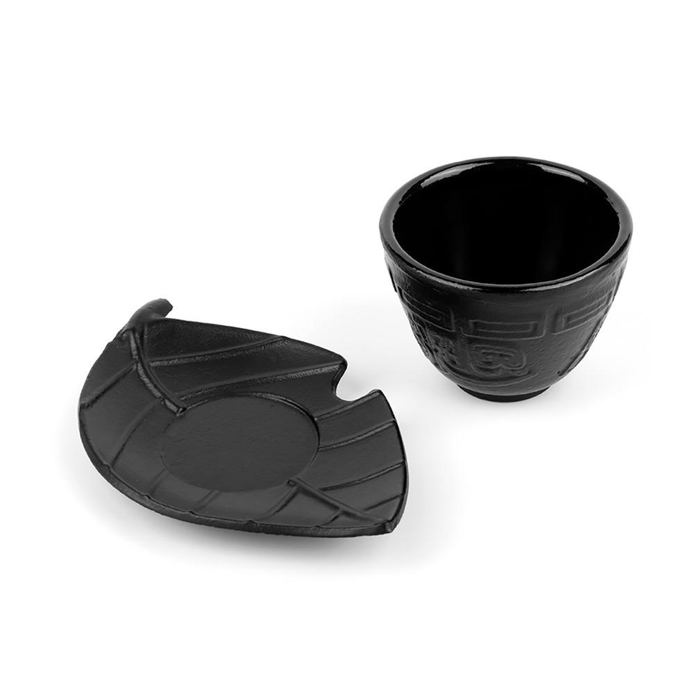 

1 Set Round Edg Tea Cup Black Matte Metal Cup Traditional Craft Water Cup Japanese Kitchen чёрный