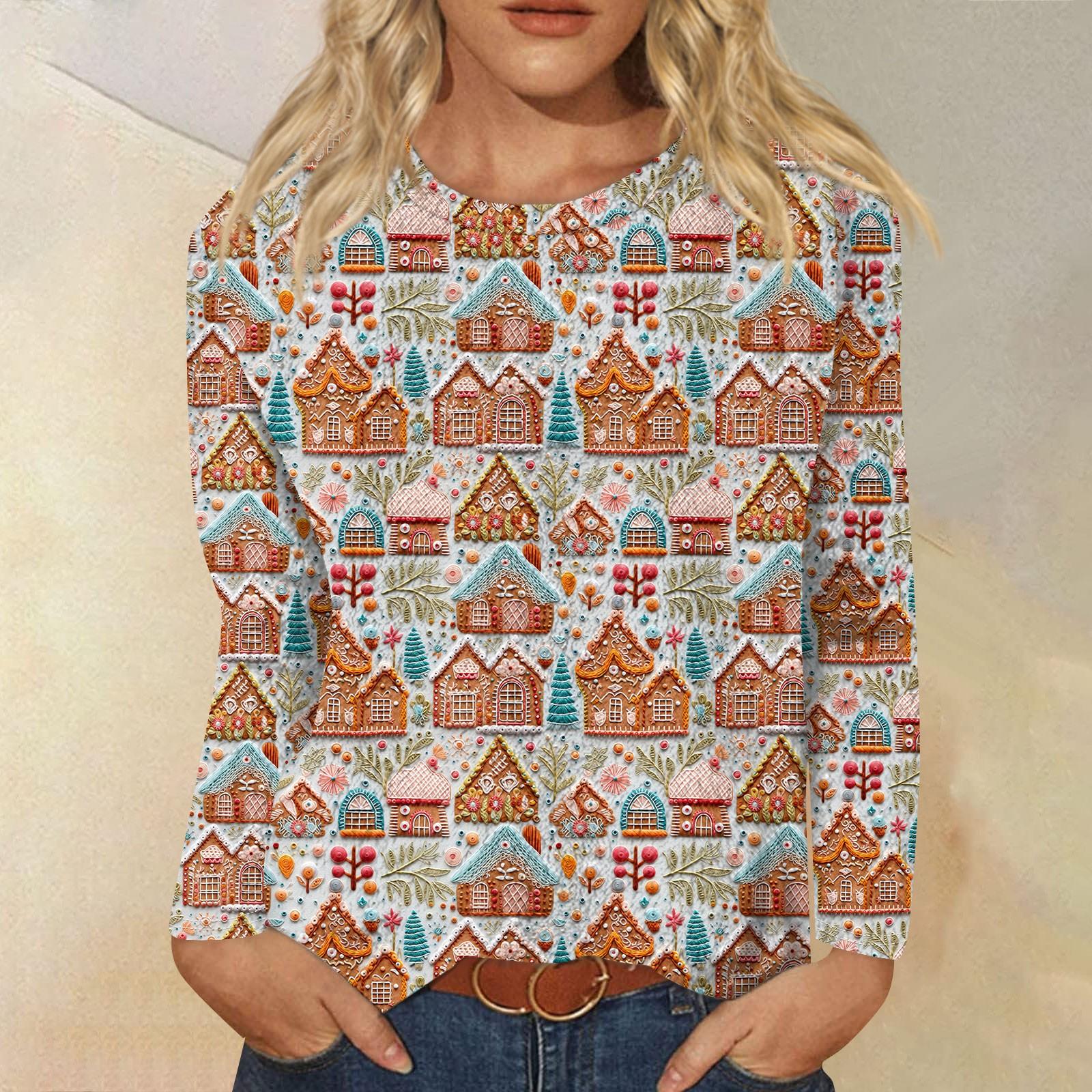 Женская модная повседневная фланелевая футболка с длинными рукавами и рождественским — фото 11