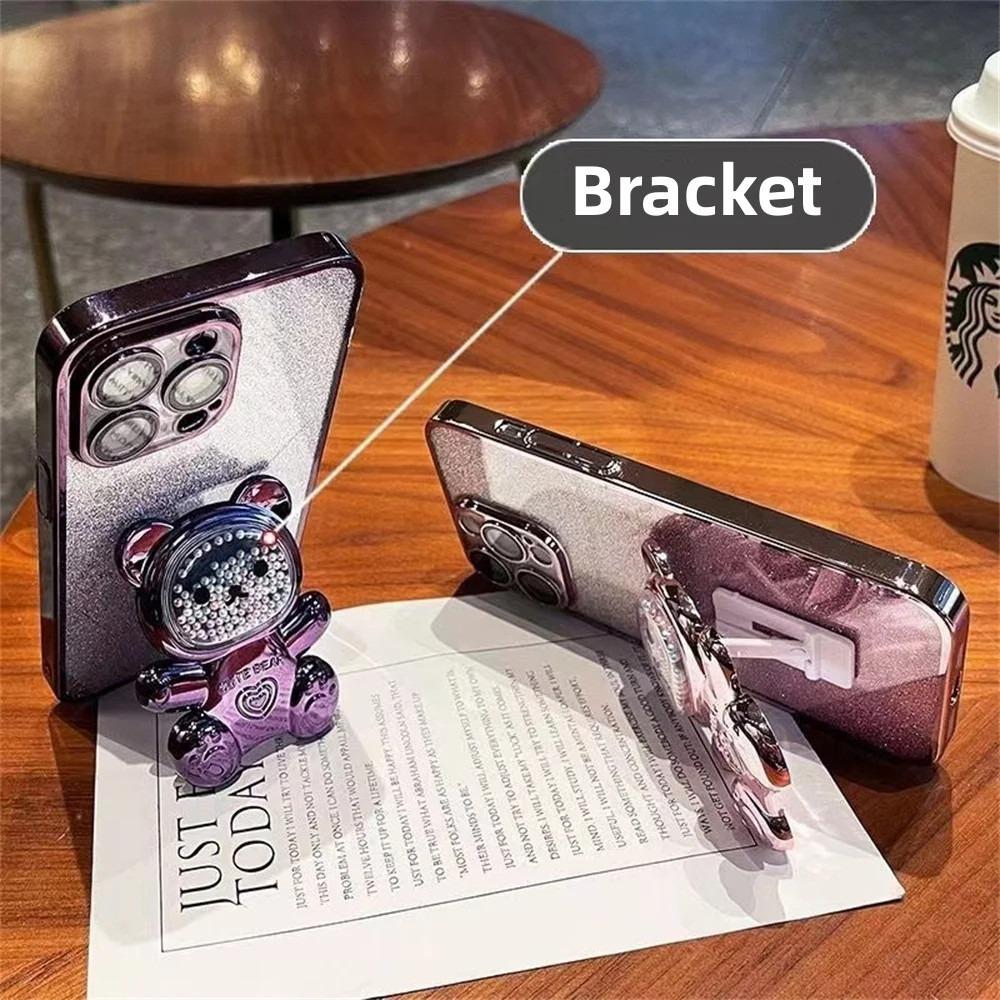 For Xiaomi 17T Pro Case with Gradient 3D Bear Folding Stand Bracket Luxury Slim Plating Glitter Girls for Xiaomi 17T Back Cover