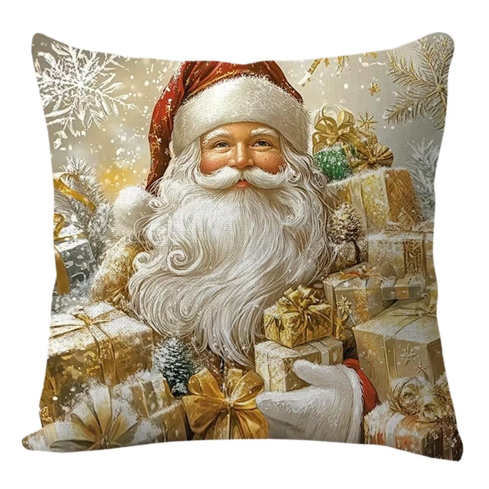 1PC Santa Claus Elk Christmas Pillow Cover Flax Xmas Tree Pillowcase Cushion Slipcover  Sofa Decor