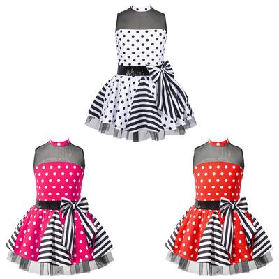 Abito da ballo in rete tutù con stampa a pois in stile patchwork a rete senza maniche per bambina