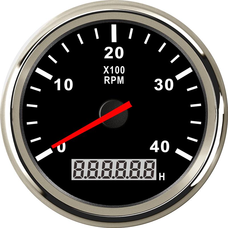 85mm Tachometer Car Tacho Sensor Marine with LCD Hourmeter Digital 4000 RPM Meter for Boat Motorcycle 12V 24V Red Backlight