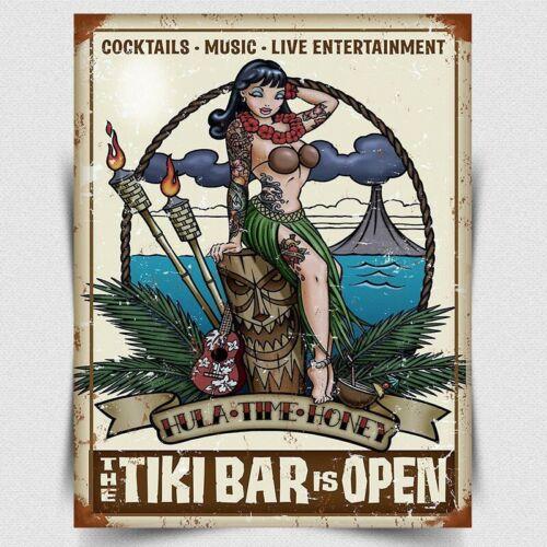 Tiki Bar Is Open Retro Metal Aluminium Sign Vintage Pub Bar Kitchen ManCave BarAluminum