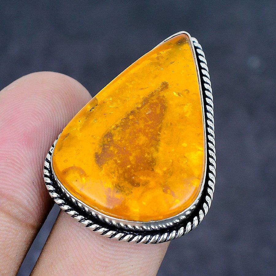 Natural Baltic Amber Gemstone 925 Sterling Silver Jewelry Ring Size 9 w0p99