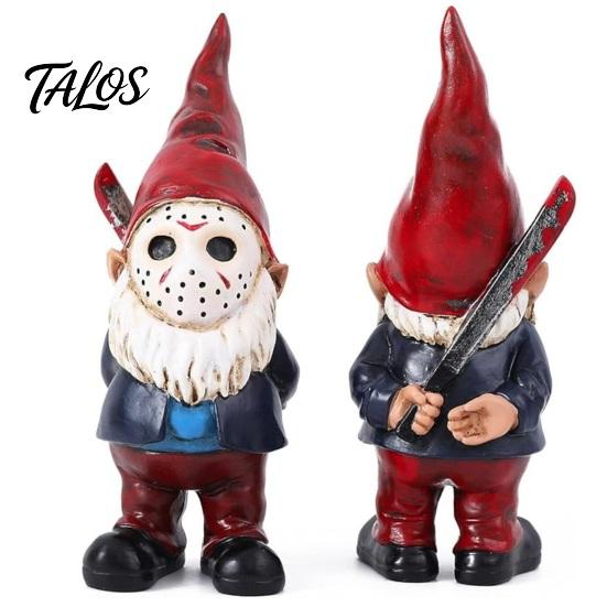 Durable Indoor Window Displays Halloween Voorhees Resin Figurine, Cute Horror Hockey Mask Gnome Statue Outdoor Patio Garden Statues with Knife,