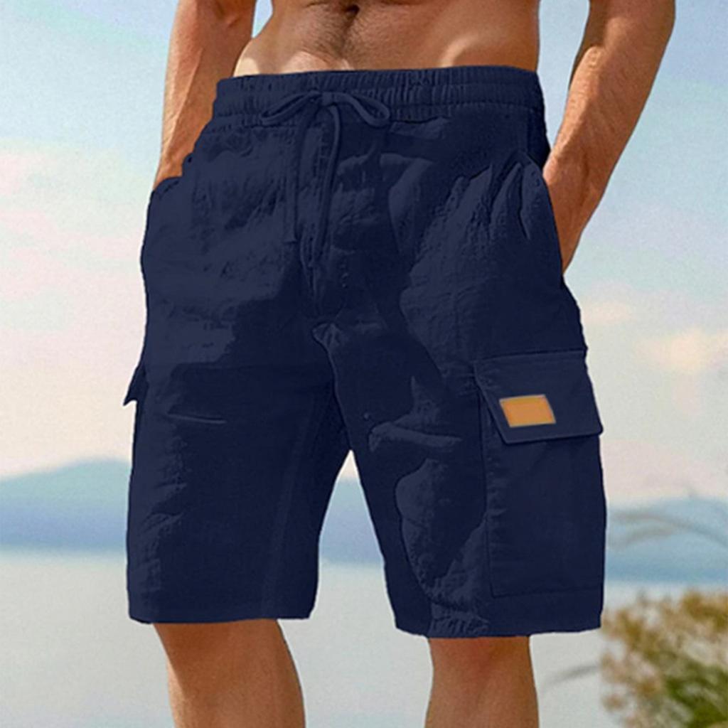 Men's Work Pants Shorts Linen Shorts Beach Shorts Elastic Waist Drawstring Multiple Pockets