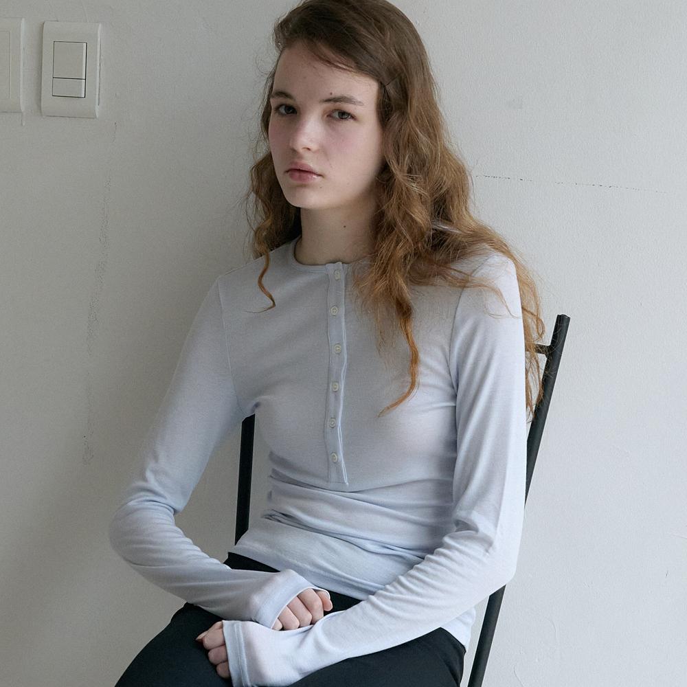 Elssibeui Henley Neck Soft T-Shirt_Skyblue