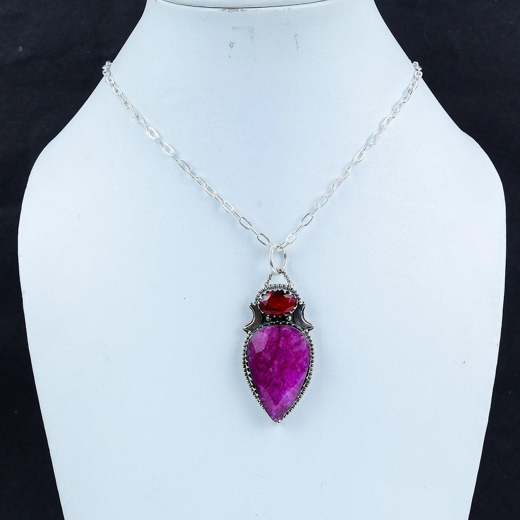 Dainty Kashmir Ruby, Garnet Gemstone Silver Pendant in 925 Sterling Silver - Handmade Design, Everyday Wear Jewelry Easter Gift
