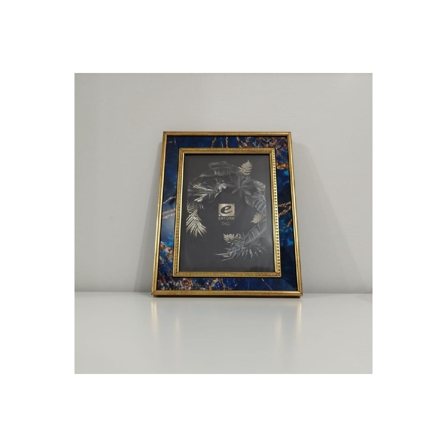 

Синяя фоторамка с рисунком с зеркалом и золотой рамкой 15x21