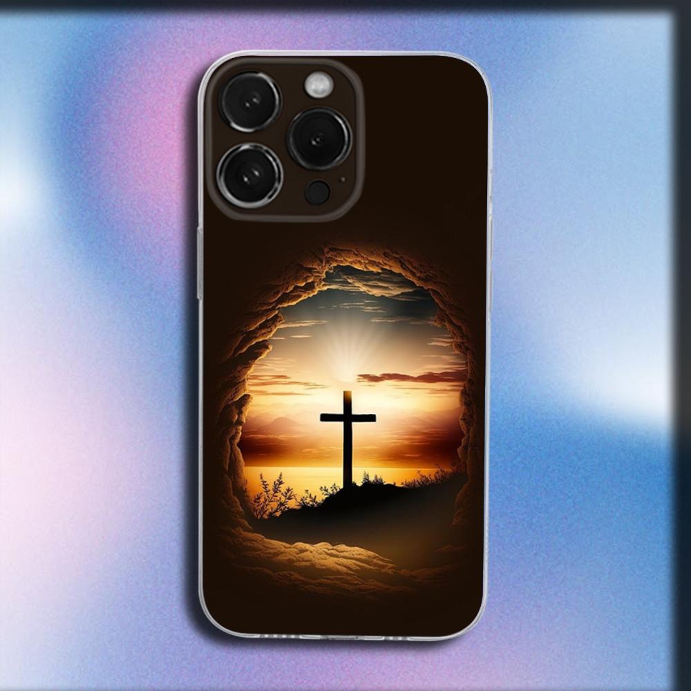 Bibel Jesus Christliches Kreuz Handyhülle Für iPhone 16,15,14,13,12,11 Plus,Pro,Max,XR,XS,X,Plus,SE,Mini Transparent Weiche Hülle