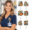 Personalized Badge Holder Halloween Retractable Reel, Skeleton And Pumpkin Design, Acrylic ID Card Office Id with Sturdy Metal Clip for Nurses