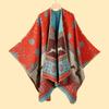 Sciarpa Autunnale e Invernale, Scialle da Viaggio Versatile a Quadri da Donna, Mantello Spaccato Spesso Etnico in Imitazione Cashmere