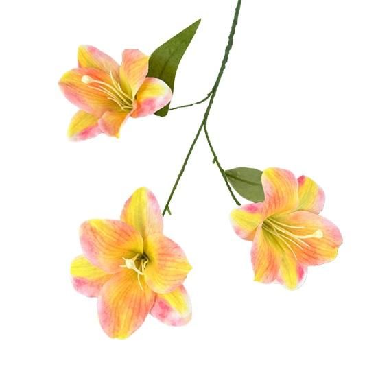 Yousheng Artificial Lily Flower 3 Heads Full Bloom Faux Lily Branch with Leaves Real Touch Fake Lilium Flower for DIY Wedding Bouquet Floral