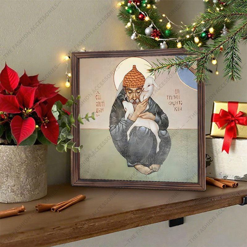 Decorative painting of Orthodox icons,Consecrated icon "St. Spyridon of Trimifunt",Photo frame painting,Christian Wall Art,20cm*20cm,Spiritual gift