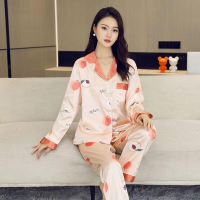 Conjunto de Pijama de Manga Larga para Mujer de Seda de Hielo - Cárdigan de Imitación de Seda, Talla Grande, Ropa de Casa Casual para Otoño