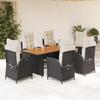 VidaXL Garden Dining Set Cushions 7pcs Black Wicker 3213136