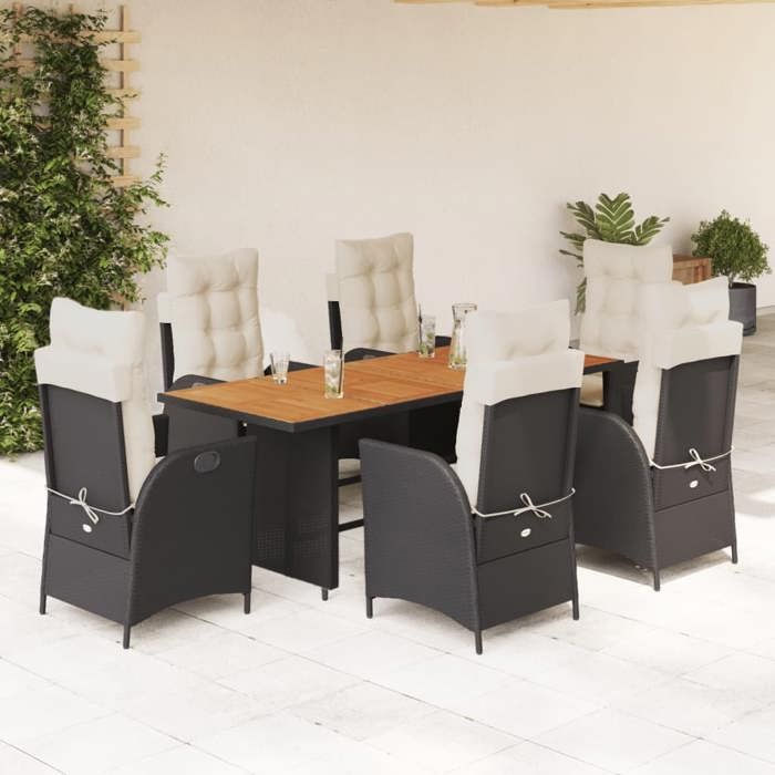 VidaXL Ensemble à manger de jardin coussins 7pcs Noir Résine tressée 3213136
