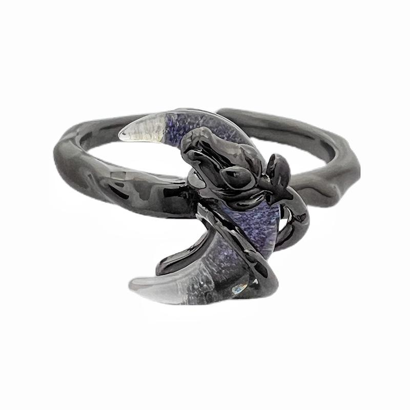 Dark Moon Bone Orchid Crescent Opening Ring Light Luxury High-End Niche Design Unique Fashion Personality Index Finger Ring