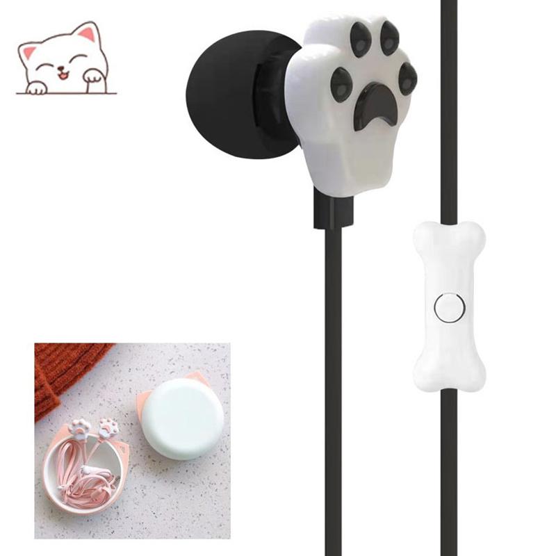 3.5Mm Wired Earphones For Girls Cute Cat Paw In-Ear Headphone With Mic Gaming