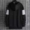 Men Fall Winter Hoodie Contrast Color Drawstring Long Sleeves Hooded Elastic Cuff And Hem Thin Daily Wear Casual Sport Top