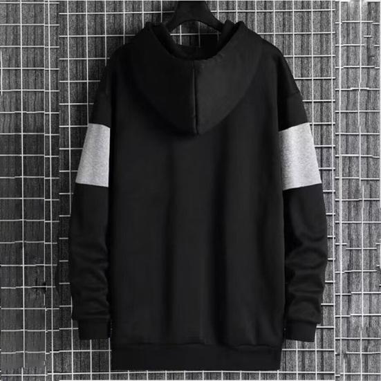 Men Fall Winter Hoodie Contrast Color Drawstring Long Sleeves Hooded Elastic Cuff And Hem Thin Daily Wear Casual Sport Top