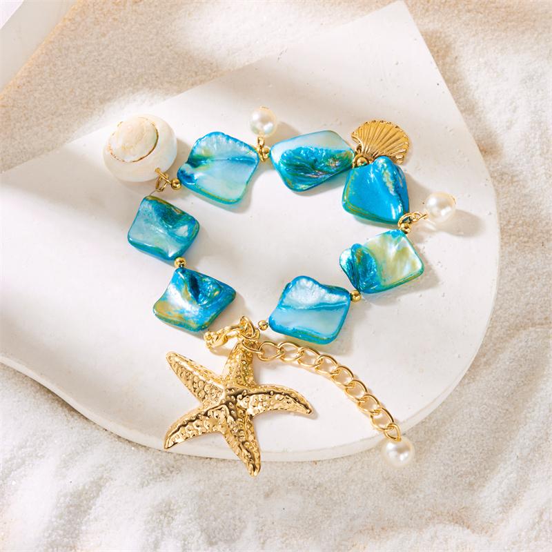 Bohemian Beach Style Bracelet For Women Gold Color Big Starfish Shell Conch Charm Bangle Girls Summer Vacation Jewelry Accessory