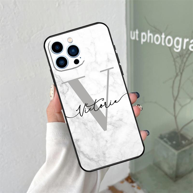 Coque de téléphone personnalisée en marbre avec nom personnalisé pour iPhone 16 15 13 12 Mini 11 14 Pro Max X XR XS MAX Plus Cover Coque