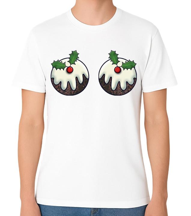 Christmas Pudding Boobs Unisex T-Shirt Merry Xmas Men Ladies Top Breasts Tee 2XL